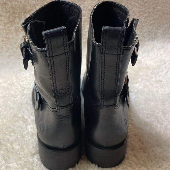 Tory Burch Black Leather Moto Boots Buckle Strap Ankle/Mid-Calf Boots Sz 7.5 - Picture 6 of 16